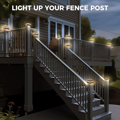 Peasur 6 Packs 4x4 Post Solar Lights with 3 Modes, Waterproof LED Solar Cap Lights for 4×4/3.5×3.5 Wood/Vinyl Posts, Brown Post Top Lighting Outdoor for Fence Deck Mailbox Porch Railing