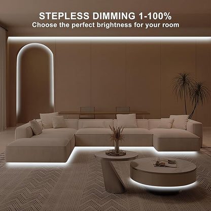 32.8ft COB Led Strip Light with Remote, 6500K Ra93+ Dimmable Bright Daylight White Led COB Strip Light, White Continuous Led Strip Light for Mirror, Stair, Cabinet, Room