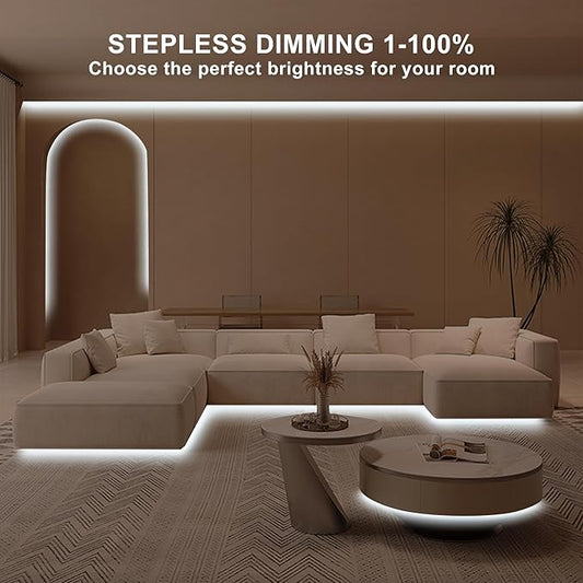 32.8ft COB Led Strip Light with Remote, 6500K Ra93+ Dimmable Bright Daylight White Led COB Strip Light, White Continuous Led Strip Light for Mirror, Stair, Cabinet, Room