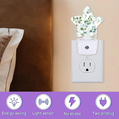 Eucalyptus Leaves Night Light for Kids,Watercolor Green Leaf Night Lights Plug Into Wall, Lightweight Dusk to Dawn Light Sensor Warm Nightlights for Girls Boys Bedroom Nursery Basement
