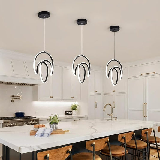 Modern Pendant Lights Fixtures, 4000K LED Black Pendant Light for Kitchen Island, Kitchen Pendant Lighting,Chandeliers for Dining Room Hanging Lights, 1 Pack