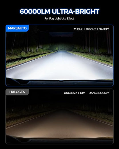 Marsauto Fog Bulbs for Off-Road Use, H11/H8/H9/H16 50000LM 1200% H11 Powersports Bulbs with Cooling Fan, Plug-N-Play, Pack of 2, Tail Light