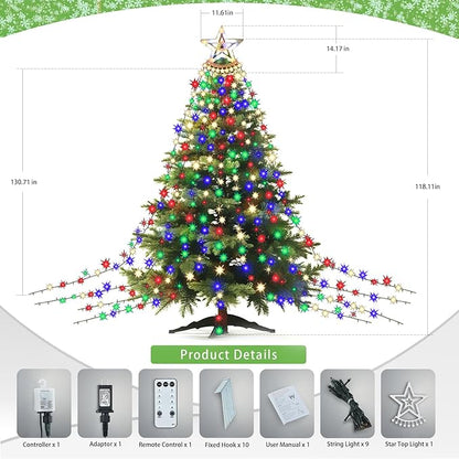 Star String Lights, 350 LED Tree Waterfall Fairy Lights, Outdoor Waterproof Christmas Decoration Lights with Remote, 16FT X 9 Hanging LED Lamp for Garden Yard Halloween Wedding Birthday Festival