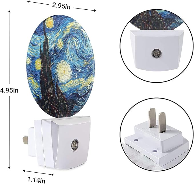 EKOBLA Van Gogh Starry Night Plug-in Night Light, Art LED Nightlight with Auto Sensor, 0.5W Sleep Friendly for All Ages