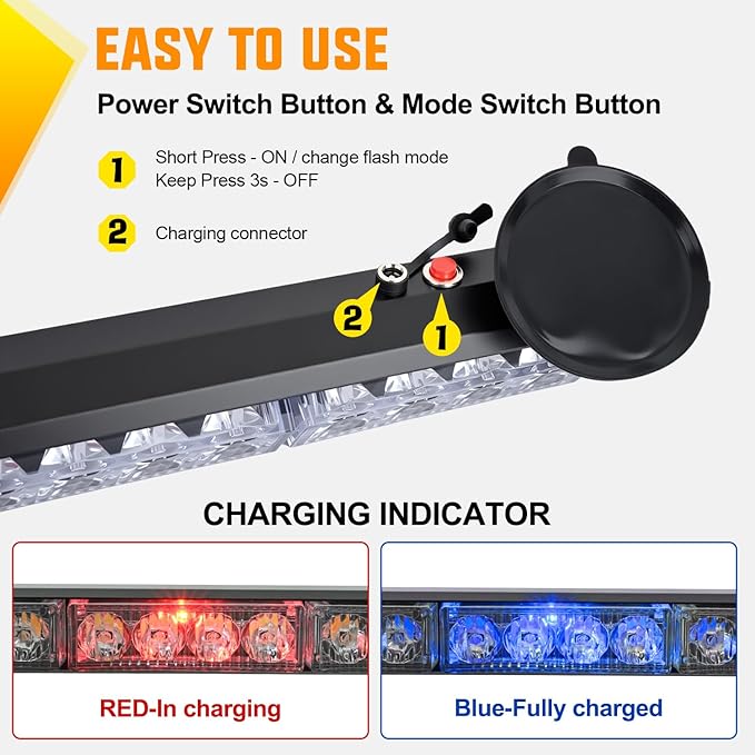 Nilight 12LED Wireless Emergency Strobe Light Red White Blue 14'' Magnetic Mount Mini Light Bar 12V Rooftop Powered Hazard Warning Flashing Lights for Car Truck Trailer Snow Plow Construction Vehicles