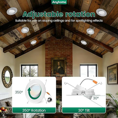 6 Inch Gimbal Led Recessed Lighting Retrofit,4 Retrofit Led Recessed Lighting,5 CCT 2700K-5000K Dimmable 11W 900LM,Compatible with TP24 Connector/E26 Bases,ETL & ES(8 Pack)