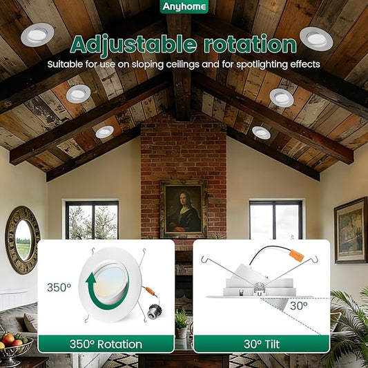 6 Inch Gimbal Led Recessed Lighting Retrofit,4 Retrofit Led Recessed Lighting,5 CCT 2700K-5000K Dimmable 11W 900LM,Compatible with TP24 Connector/E26 Bases,ETL & ES(1 Pack)