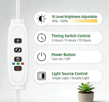 Grow Lights for Indoor Plants, Full Spectrum LED Plant Light with Stand, 67" Adjustable Height, 3/9/12H Timer, 10 Dimmable Levels & 3 Lighting Modes