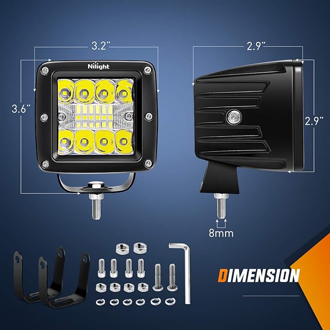 Nilight 2PCS 3Inch 42W LED Pods LED Cubes Upgraded Spot Flood Combo Beam Square Driving Light Backup Reverse Grill Mount with Wiring Harness Kit -2 leads, 2 Years Warranty