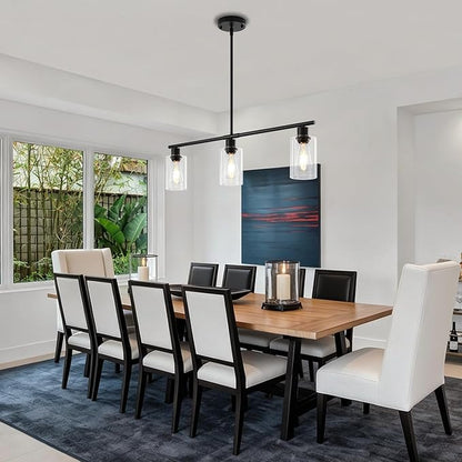 Modern Island Lights for Kitchen, Clear Glass Pendant Lighting Over Island Kitchen Hanging Light Fixtures 3-Light Black Farmhouse Chandelier for Dining Room Foyer Living Room