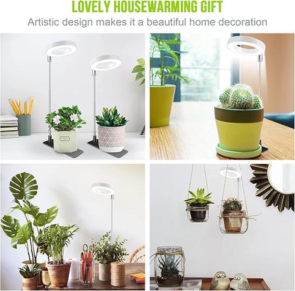 Kullsinss Grow Lights for Indoor Plants, Full Spectrum Halo Growing lamp with Detachable Base, Height Adjustable, 3 Colors, 10 Dimming, Automatic Timer, Plant Light for Succulents Small Plants