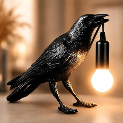 Shandaglo Raven Lamp Gothic Decor, Black Crow Table Lamp with LED Bulb, Unique Dark Aesthetic Night Light for Bedroom Desk, Halloween Home Decoration Gift