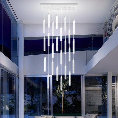 Modern Rectangular Crystal Chandeliers LED Dimmable Crystal Column Chandelier Living Room Foyer Crystals Pendant Light for Dining Room Adjustable Height 24-Light Silver