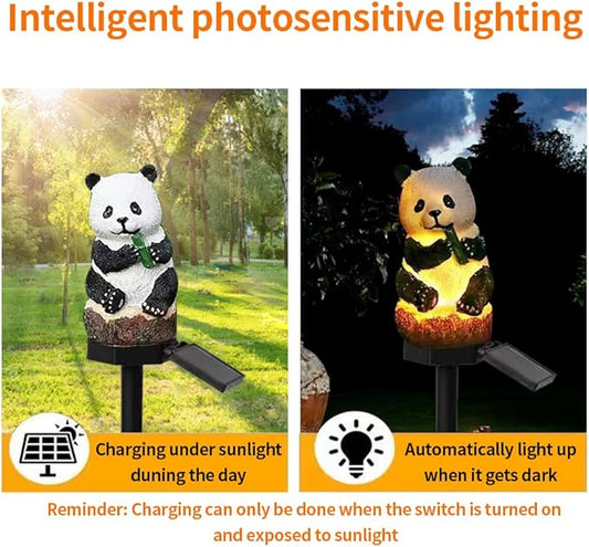 Solar Energy Panda Light, Garden Decoration Resin Cute Animal Ground Lamp， Wireless Dusk to Dawn LED Sconce Lights Waterproof.