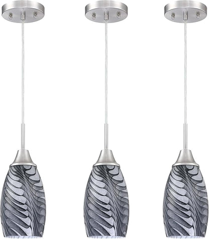Viinew Mini Glass Pendant Light 4.72" with Handblown Black Gray Marble Art Glass Hanging Light 3-Pack Oval Ceiling Hanging Light Fixture for Dining Room Kitchen Island Cafe Foyer Hallway