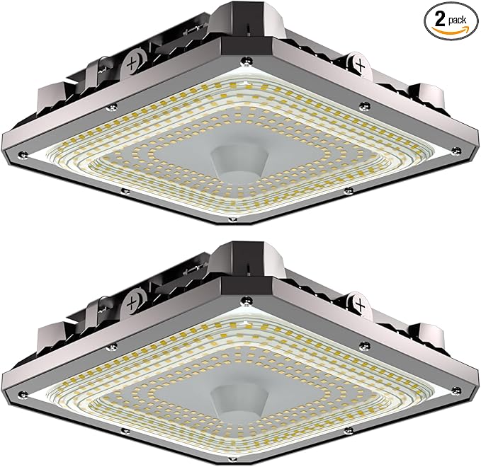 Lightdot 100W Garage Led Ceiling Lights, Large Coverage 15000LM Canopy Lights Outdoor LED for Garage Carport Entrance Porch Barn 5000K, 100-277V IP65 Waterproof, ETL Listed - 2Pack