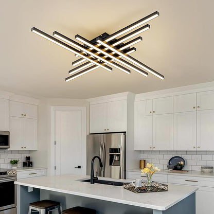 JAYMP 45.7" Modern Ceiling Light with Remote, Black Sputnik Ceiling Lamp, 128W Dimmable LED Lighting Fixture for Dining Room, Living Room, Kitchen Island, 8 Lights