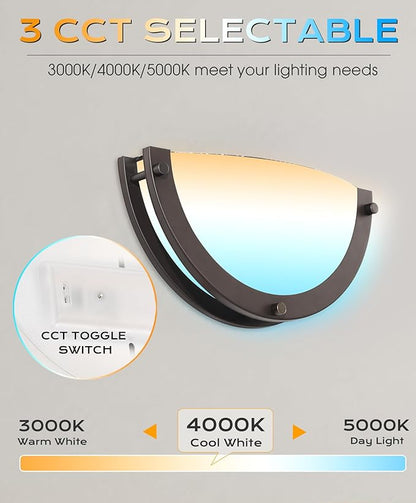 CLOUDY BAY 12 inch Wall Lamp,CRI90+15W 3000K/4000K/5000K Color Temperature Adjustable Dimmable Wall Sconce,LED Half Moon Wall Fixture, Oil Rubbed Bronze