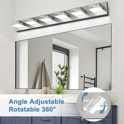 LED Modern Bathroom Vanity Light Fixtures, 6-Light 40-inch Dimmable Brushed Nickel Vanity Lights for Bathroom Lighting Fixtures Over Mirror, with 360° Rotatable Acrylic Heads (Cool White 6000K)