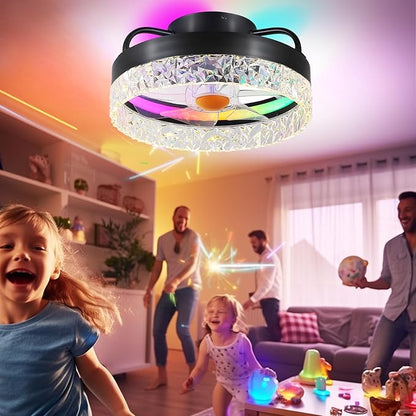 Mpayel RGB Ceiling Fans with Lights and Remote, 13'' Low Profile Ceiling Fans, LED Bladeless Modern Flush Mount Ceiling Fan Light for Bedroom, Living Room, Kitchen
