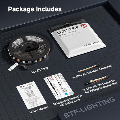 BTF-LIGHTING WS2812B IC RGB LED Strip,UL Listed,Pure Gold Wires,DC5V 16.4FT 150LED 5050SMD,Individually Addressable,Flexible for DIY Chasing Full Color Project,3M Tape,IP65(No Adapter or Controller)