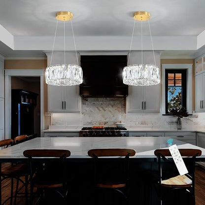 HAIXIANG Modern Crystal Chandelier Dimmable LED 8 Inch Ring Pendant Lights Adjustable Glam Chandeliers Lighting Fixtures for Dining Room Living Room Bedroom Gold Light