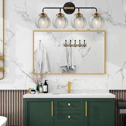 4-Light Bathroom Vanity Light Black Wall Light Sconces with Smoky Gray Glass Shade Mid Century Bathroom Wall Lights Fixtures Modern Vanity Lamp for Over Mirror Living Room Cabinet