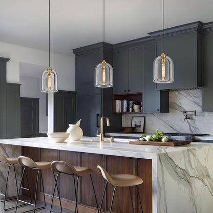 Crystal Pendant Light Kitchen Island: 2 Pack Gold K9 Crystals Lights - 5.1" Dimmable Contemporary Cylinder Light above Dining Table - Modern Ceiling Hanging Lighting for Bedroom E12 Bulbs Included