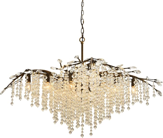 Vezzio Large Modern Farmhouse Luxury Crystal Chandelier - Antique Bronze Vintage Tree Branch Light Fixture, 12-Light for Dining Table, Living Room, Kitchen, Entryway & Foyer, Adjustable Hanging 42"