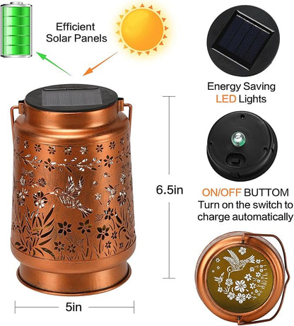 Hummingbird Solar Lanterns Outdoor Waterproof,Garden Decor Metal Hanging Decorative Solar Lights,Mothers Day Gifts,Birthday Gifts for Women Mom Grandma，Gardening Gifts for Yard, Patio, Lawn, Tabletop