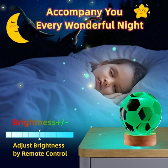 Soccer Crystal Ball Lamp,3.15 inch 3D K9 Crystal Ball Night Light with Wooden Base,Soccer Lamp Gift for Fans,Football Night Light,16 Colors Change with Remote Control (H)