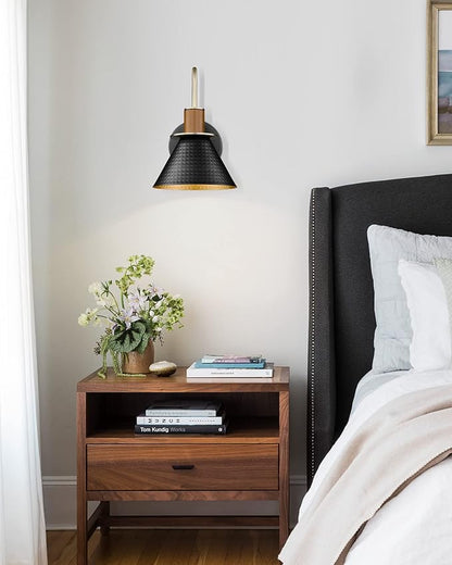 Modern Wall Sconces Set of Two, HWH Industrial Sconce Wall Lighting Indoor Wall Lamp, 1-Light Barn Vanity Light, Hammered Metal Shade, Black and Gold Finish, 5HZG74B-2 BK+BG