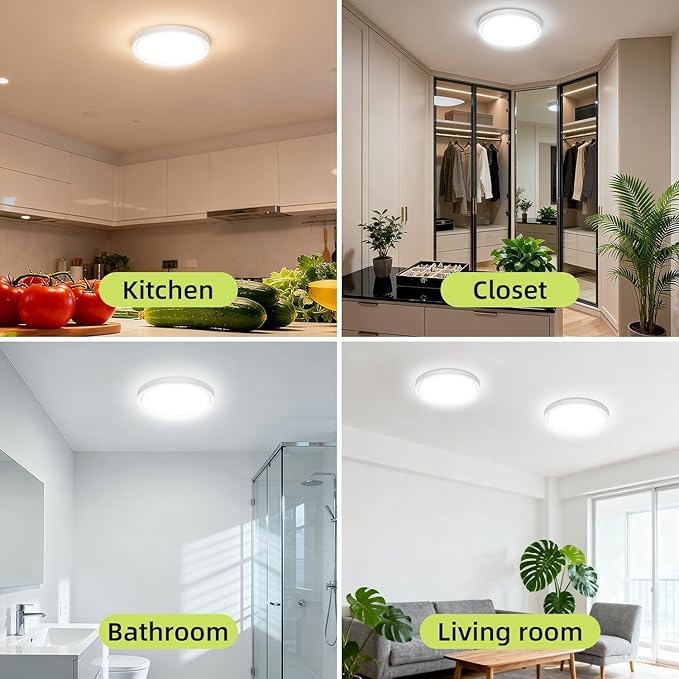4PACK Flush Mount LED Ceiling Light Fixtures 5 Color Temperatures in One &100W Equivalent Flat Bathroom Ceiling Light,7Inch 15W Thin Round White Surface Flushmount Fixture for Closet,Bedroom,Kitchen
