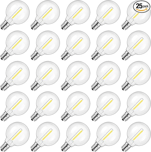 Mlambert G40 LED Replacement Light Bulbs for String Lights, Dimmable E12 Base Shatterproof Bulbs, 1W Equal to 5W, Neutral White 4000K, 25Pack, Not Solar