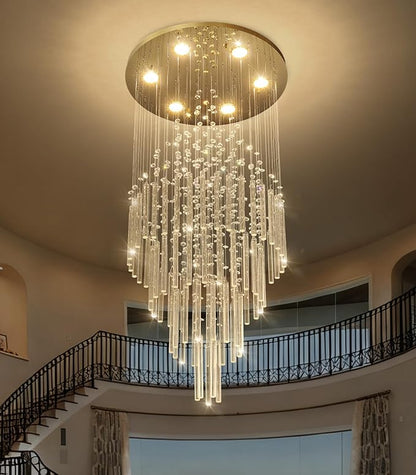 HAIXIANG W20 x H40 Crystal Glam Chandelier Long Light Chandeliers with Dimmable Light Bulbs High Ceiling Light Fixtures for Foyer Entryway Living Room Stair Gold
