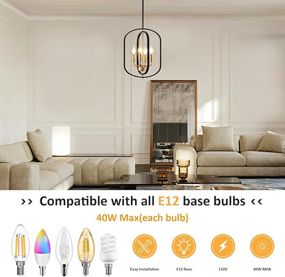 Black and Gold Chandelier for Dining Room Light Fixture, Chandelier for Entryway Light Fixture Foyer Lighting Fixtures Adjustable Modern Farmhouse Chandelier for Living Room Pendant Lights Kitchen
