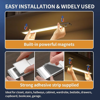 SOUL LINK Under Cabinet Lights, 76 LED Operated Motion Sensor Light Indoor, 1500mAh USB Rechargeable Closet Lights, 4 Pack Magnetic Dimmable Wireless Under Counter Lights for Kitchen, Stairs
