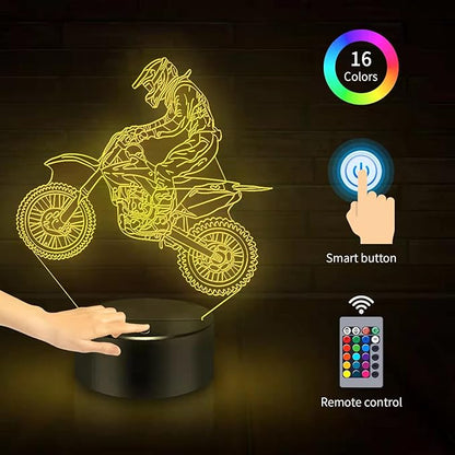 BASSI Dirt Bike Gift 3D Night Light, 16 Colors Changes Remote Control Motorcycle Lamp, LED Dirtbike Decor Toys for Boys Girls Room Birthday Xmas for Kids…