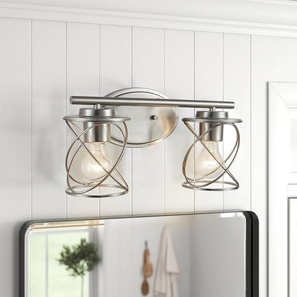 mavcadonf 2-Lights Vanity Lights, Bathroom Light Fixtures Over Mirror, Brushed Nickel Vanity Light, Farmhouse Wall Lights with Clear Glass Shade, Bathroom Wall Lamp for Mirror Kitchen Bedroom