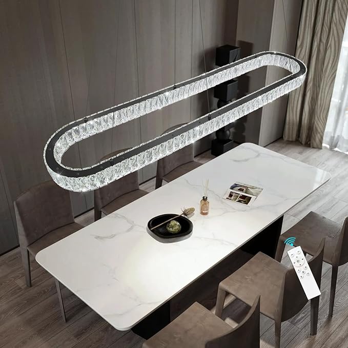 HAIXIANG Crystal 59 Inch Long Chandelier Modern Dimmable LED Chandeliers for Dining Table Pendant Lights Rectangular Glam Lighting Fixtures for Dining Room Kitchen Island Black