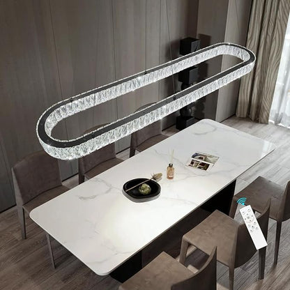 HAIXIANG Crystal 59 Inch Long Chandelier Modern Dimmable LED Chandeliers for Dining Table Pendant Lights Rectangular Glam Lighting Fixtures for Dining Room Kitchen Island Black