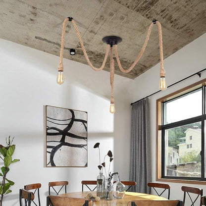Hemp Rope Pendant Light,Industrial Ceiling Spider Lamps,Retro Pendant Lights Fixture,Adjustable DIY E26 Chandelier Lighting,Hemp Rope Hanging Light for Coffee Shop Dining Room