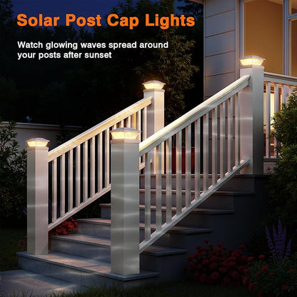 12 Pack Solar Post Cap Lights, 2 Mode Bright Solar Post Lights Outdoor Waterproof, Outdoor Post Lights Solar Powered Deck Lights for 4x4 4.5x4.5 5x5 Posts in Garden Decor