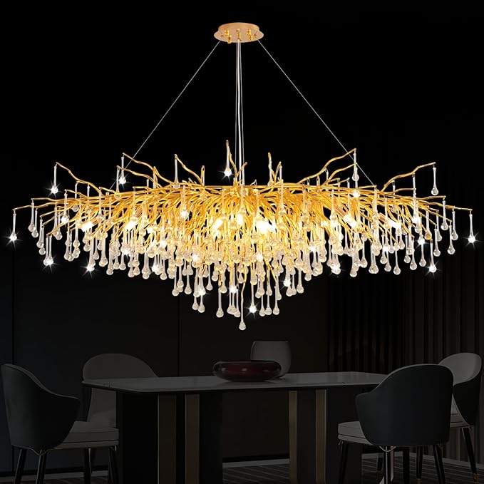 Chandeliers for Dining Room - 47.5" Modern Crystal Chandelier, Round Tree Branch Raindrop Chandelier, Foyer Chandeliers for Entryway, Living Room,Bedrooms,Bathroom(Bulb not Included)