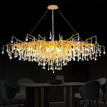 Chandeliers for Dining Room - 47.5" Modern Crystal Chandelier, Round Tree Branch Raindrop Chandelier, Foyer Chandeliers for Entryway, Living Room,Bedrooms,Bathroom(Bulb not Included)