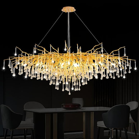 Chandeliers for Dining Room - 47.5" Modern Crystal Chandelier, Round Tree Branch Raindrop Chandelier, Foyer Chandeliers for Entryway, Living Room,Bedrooms,Bathroom(Bulb not Included)