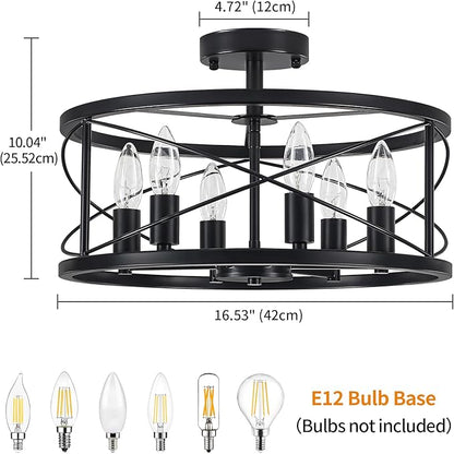 TOULMJ 6-Light Black Semi Flush Mount Ceiling Light, 16.53'' Modern Entryway Light Fixtures, Farmhouse Light Fixtures Flush Mount Chandelier for Kitchen Island Laundry Hallway Dining Room