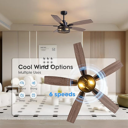 Ceiling Fans with Lights and Remote Control, Ceiling Fan for Bedroom Living Room (52 Inch Black-1)