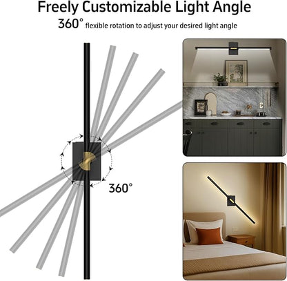 iThird Wall Sconce Battery Operated Wall Light: 10000mAh Wireless Wall Sconces with Remote Control, 360° Rotate Rechargeable Wall Scone for Bedroom Living Room Bathroom Hallway, 31.5 Inch, Black