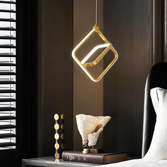 Modern LED Chandelier Gold Rectangular Pendant Light Fixtures 4000K 20W Dimmable Height Adjustable Pendant Lighting for Dining Room Kitchen Island Bedroom Living Room Foyer（1-Pack）